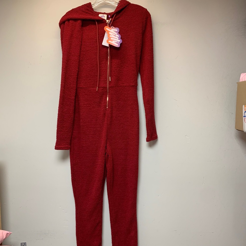 Yitty Pet Me Heart Pocket ‎ Women S Merlot Red NEW Hooded Teddy Loungewear